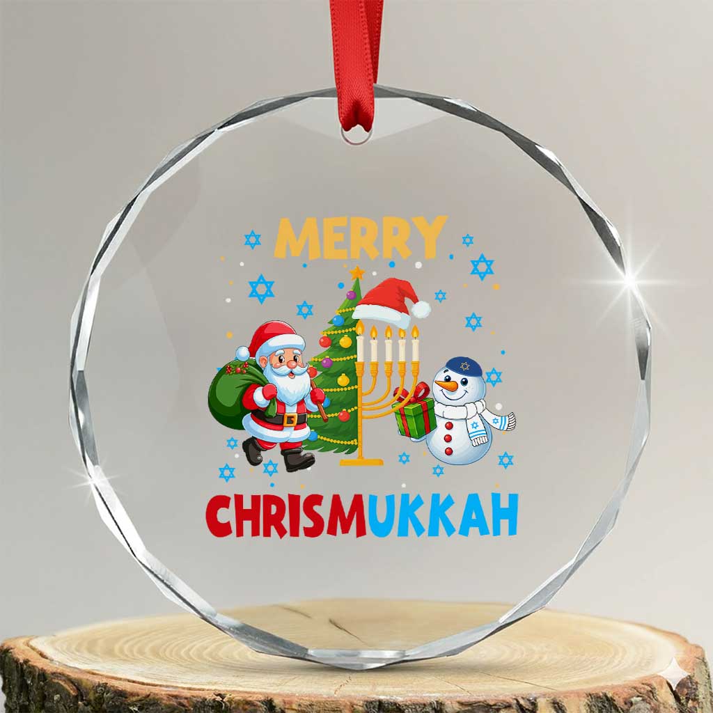 Merry Chrismukkah Crystal Glass Ornament Happy Christmas Hanukkah Jewish Santa Snowman TS10 Transparent Glass 3'' Circle Print Your Wear