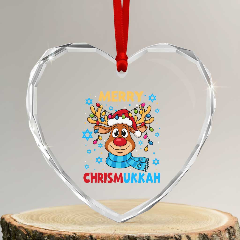 Merry Chrismukkah Heart Crystal Glass Ornament Jewish Happy Christmas Hanukkah Reindeer Menorah TS10 Transparent Glass 3'' Heart Print Your Wear
