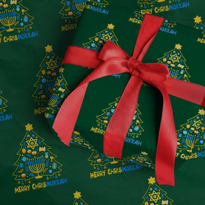 Merry Chrismukkah Wrapping Paper Roll Jewish Happy Hanukkah Christmas Tree TS10 Green Print Your Wear
