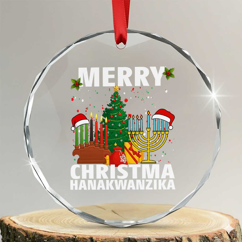 Merry Christmahanakwanzika Crystal Glass Ornament Christmas Hanukkah Kwanzaa Celebration Gift TS12 Transparent Glass 3'' Circle Print Your Wear