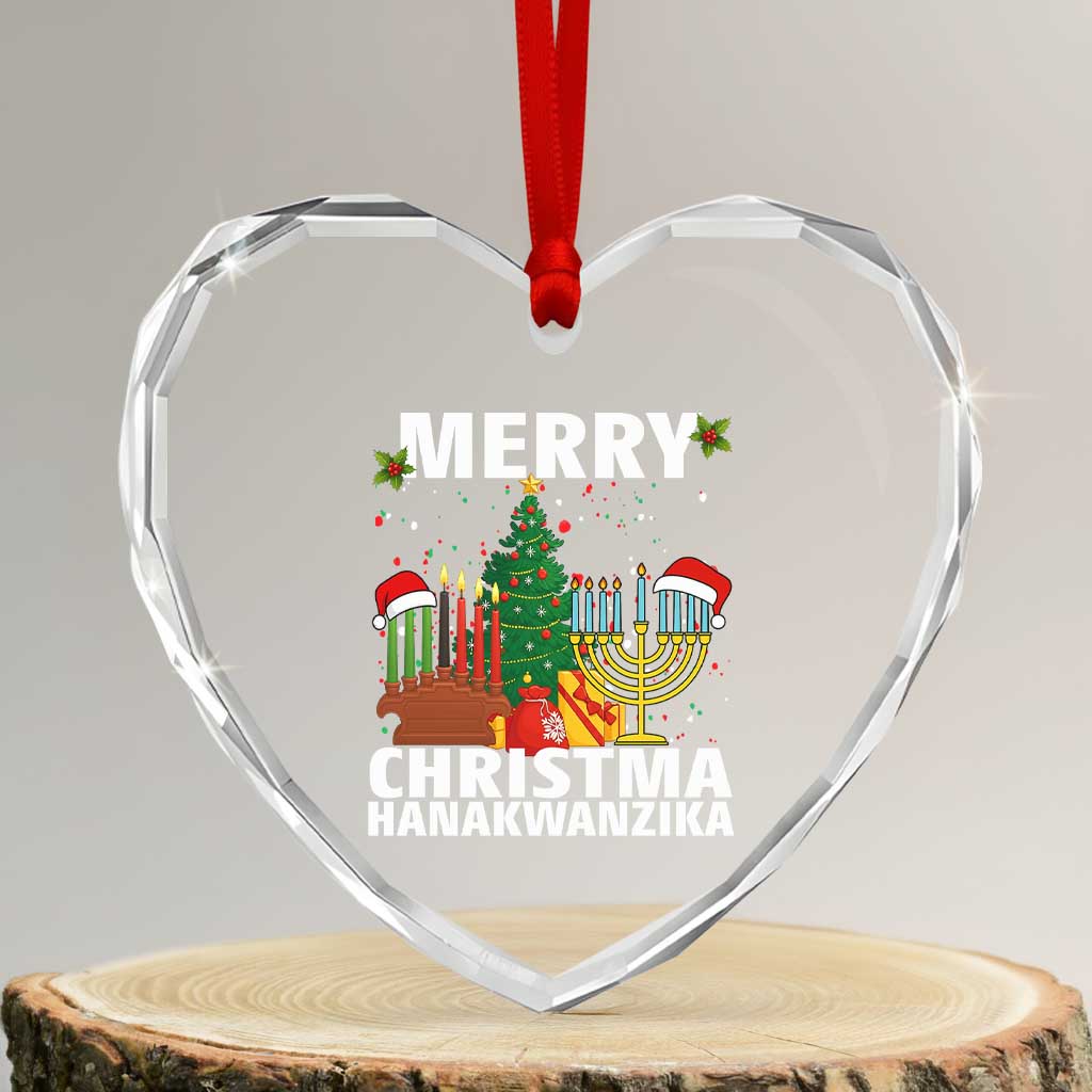 Merry Christmahanakwanzika Heart Crystal Glass Ornament Christmas Hanukkah Kwanzaa Celebration Gift TS12 Transparent Glass 3'' Heart Print Your Wear