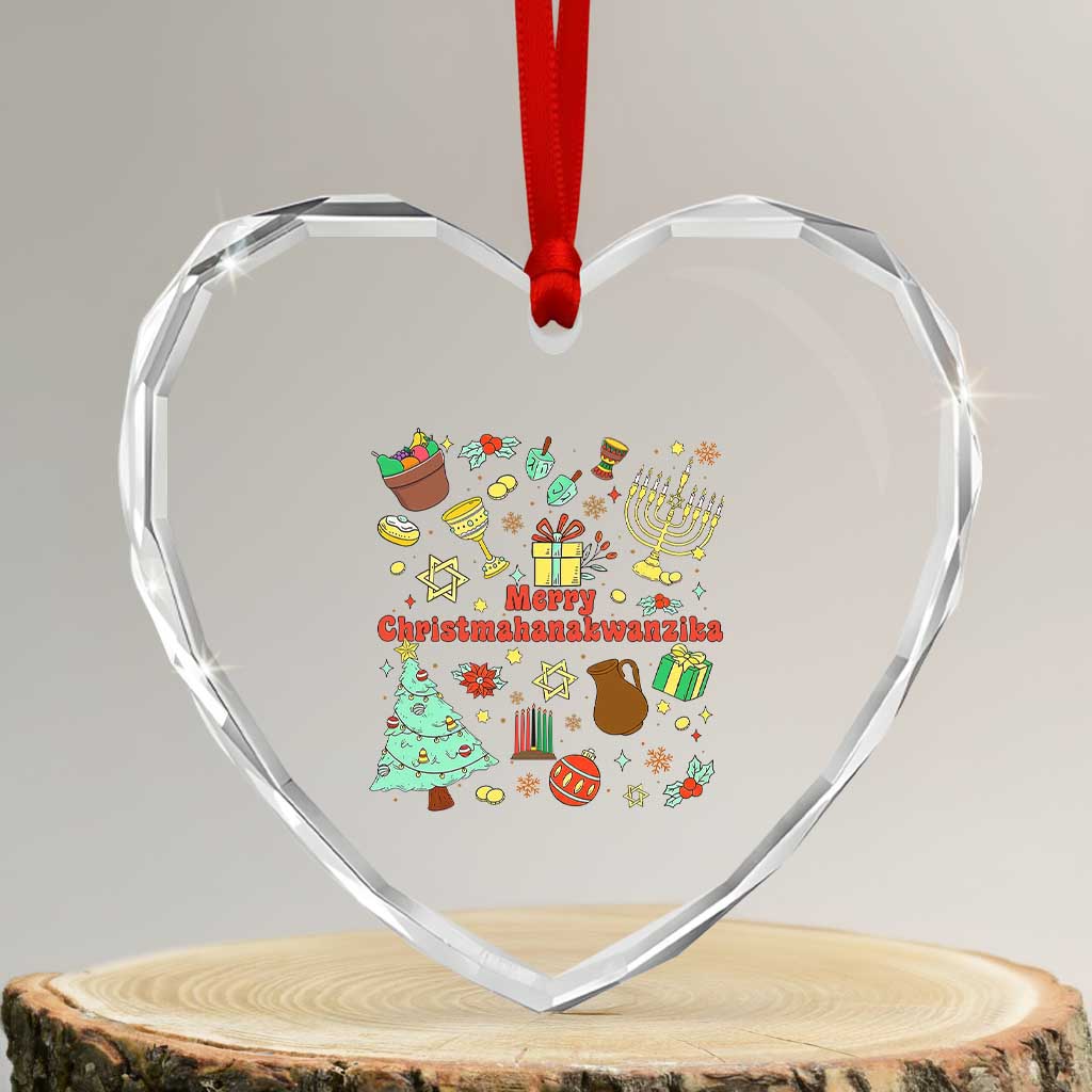 Merry Christmahanakwanzika Heart Crystal Glass Ornament Funny Winter Holiday Gift TS12 Transparent Glass 3'' Heart Print Your Wear