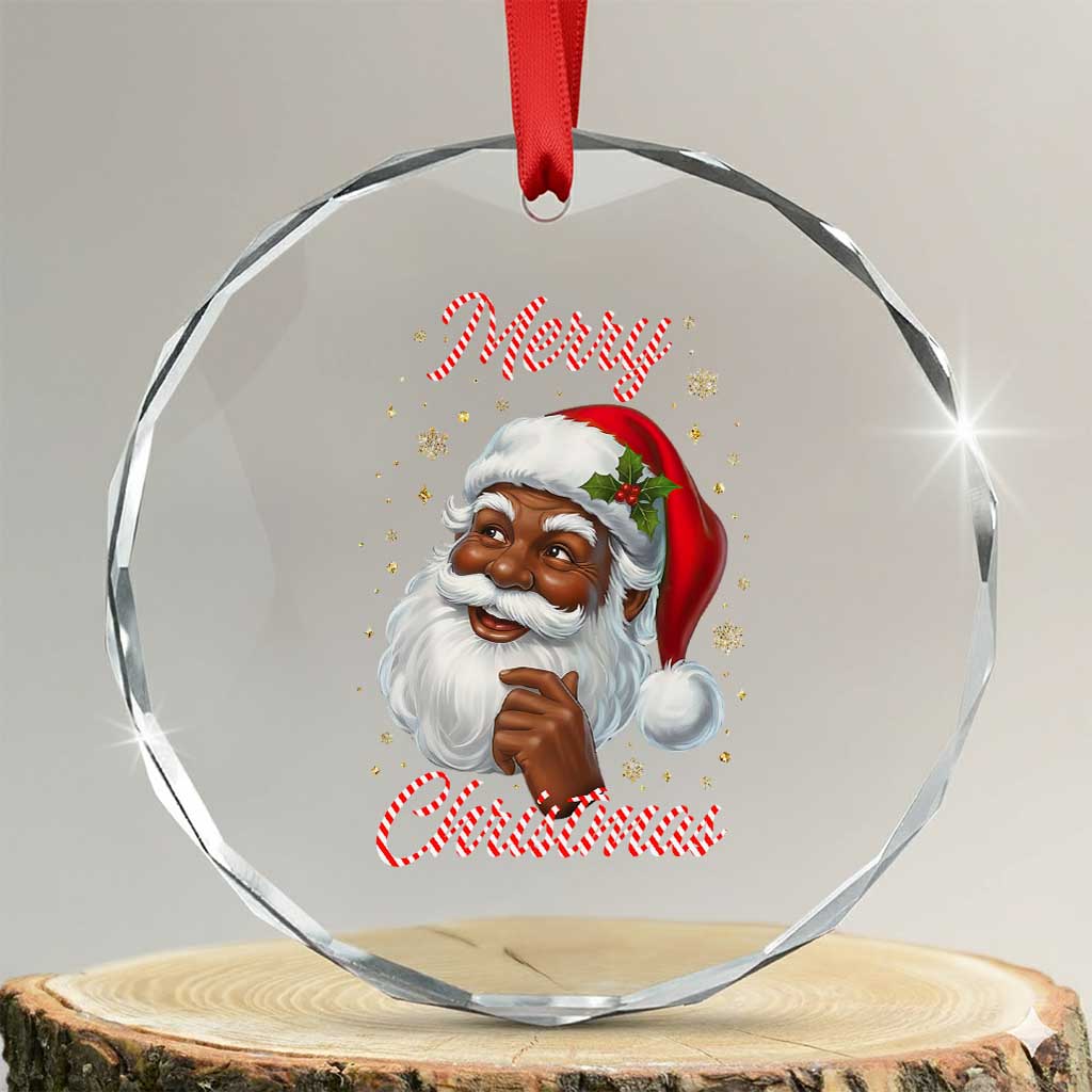 Merry Christmas Black Santa Claus Crystal Glass Ornament Retro Nostalgic Festive Holiday TS02 Transparent Glass 3'' Circle Print Your Wear