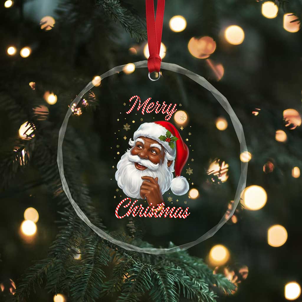 Merry Christmas Black Santa Claus Crystal Glass Ornament Retro Nostalgic Festive Holiday TS02 Print Your Wear
