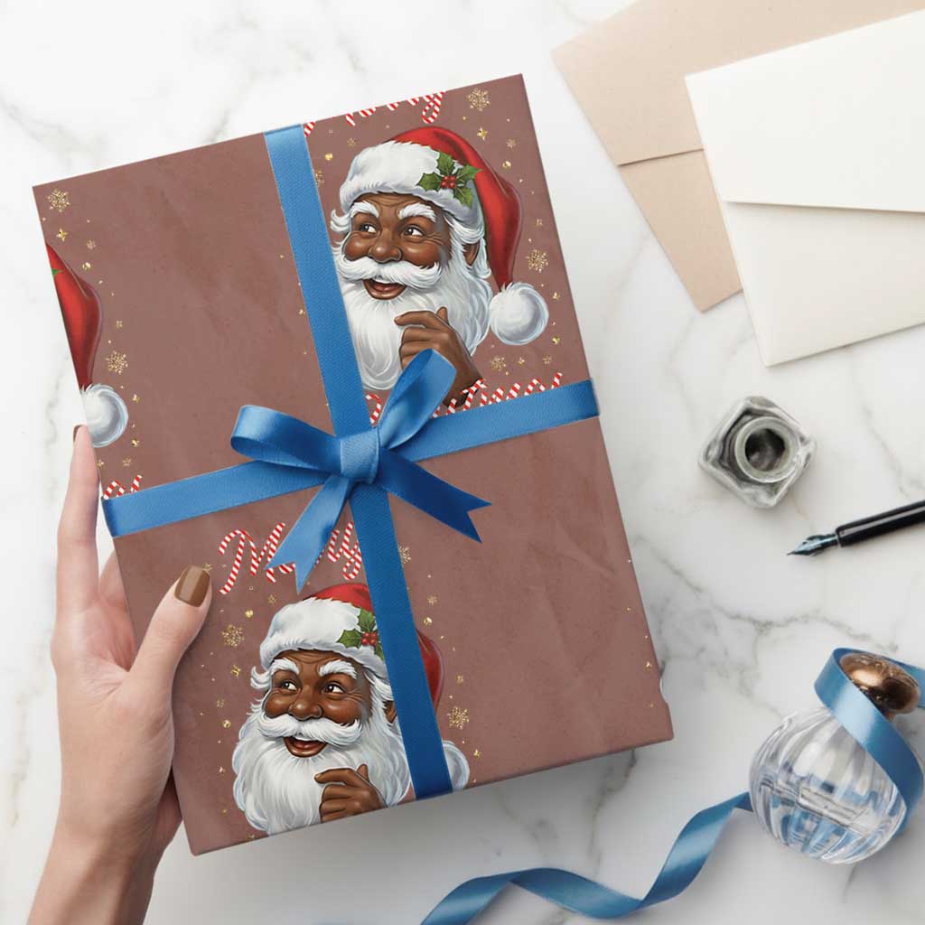 Merry Christmas Black Santa Claus Wrapping Paper Roll Retro Nostalgic Festive Holiday TS02 Mocha Print Your Wear