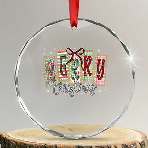 Merry Christmas Coquette Xmas Faux Glitter Gingham Tartan Doodle Crystal Glass Ornament TS11 Transparent Glass 3'' Circle Print Your Wear