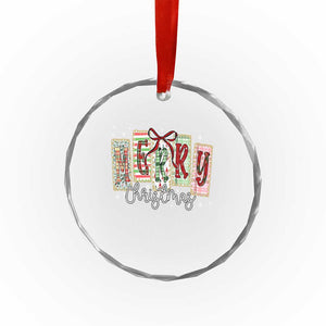 Merry Christmas Coquette Xmas Faux Glitter Gingham Tartan Doodle Crystal Glass Ornament TS11 Print Your Wear