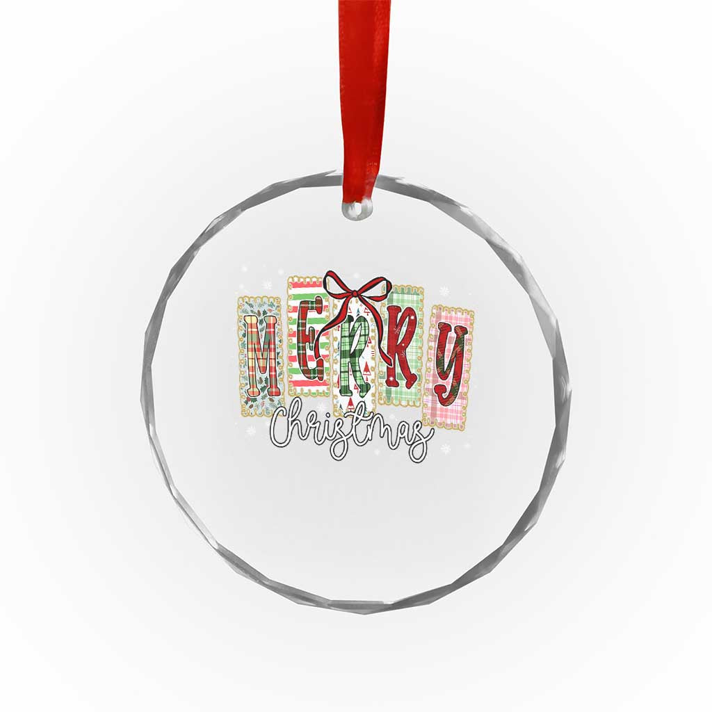 Merry Christmas Coquette Xmas Faux Glitter Gingham Tartan Doodle Crystal Glass Ornament TS11 Print Your Wear