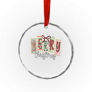 Merry Christmas Coquette Xmas Faux Glitter Gingham Tartan Doodle Crystal Glass Ornament TS11 Print Your Wear