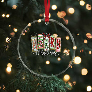 Merry Christmas Coquette Xmas Faux Glitter Gingham Tartan Doodle Crystal Glass Ornament TS11 Print Your Wear