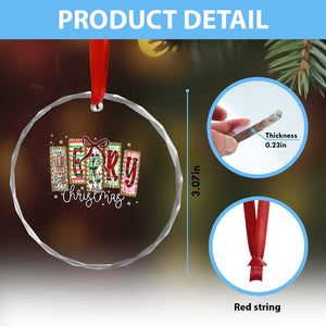 Merry Christmas Coquette Xmas Faux Glitter Gingham Tartan Doodle Crystal Glass Ornament TS11 Print Your Wear