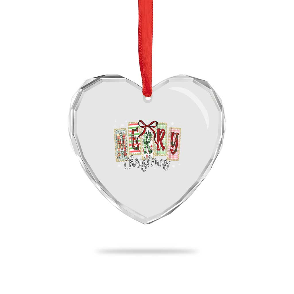 Merry Christmas Coquette Xmas Faux Glitter Gingham Tartan Doodle Heart Crystal Glass Ornament TS11 Print Your Wear