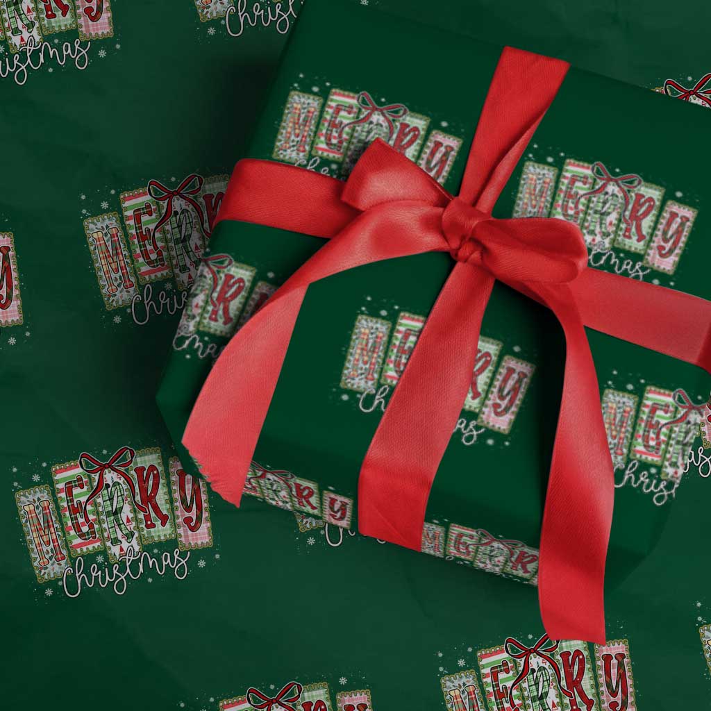 Merry Christmas Coquette Xmas Faux Glitter Gingham Tartan Doodle Wrapping Paper Roll TS11 Green Print Your Wear