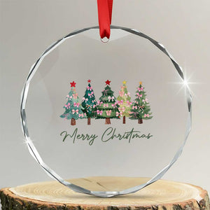 Merry Christmas Coquette Xmas Tree Crystal Glass Ornament Cute Pink Bow TS11 Transparent Glass 3'' Circle Print Your Wear