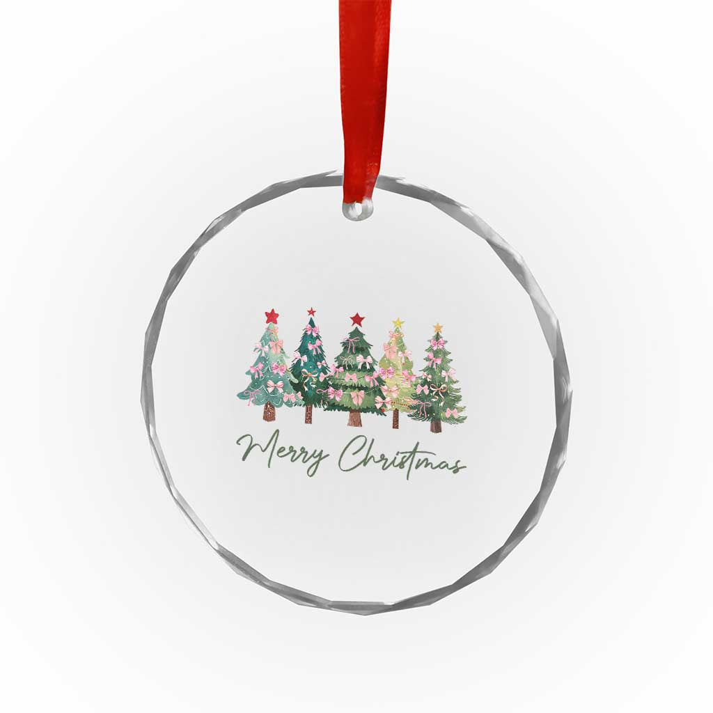 Merry Christmas Coquette Xmas Tree Crystal Glass Ornament Cute Pink Bow TS11 Print Your Wear