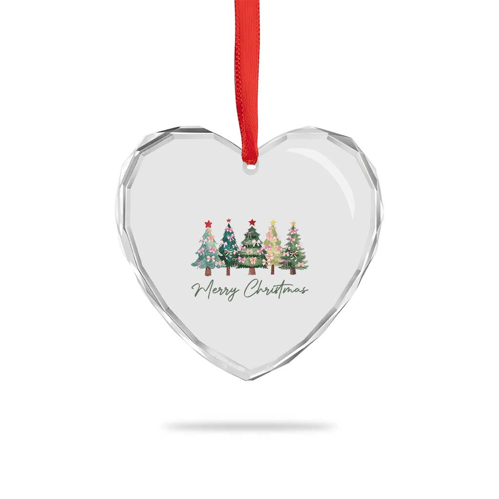 Merry Christmas Coquette Xmas Tree Heart Crystal Glass Ornament Cute Pink Bow TS11 Print Your Wear