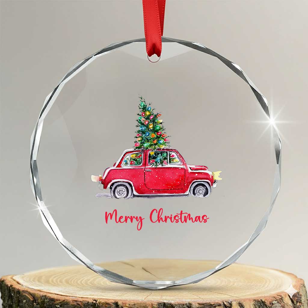 Merry Christmas Crystal Glass Ornament Vintage Xmas Tree Car TS11 Transparent Glass 3'' Circle Print Your Wear