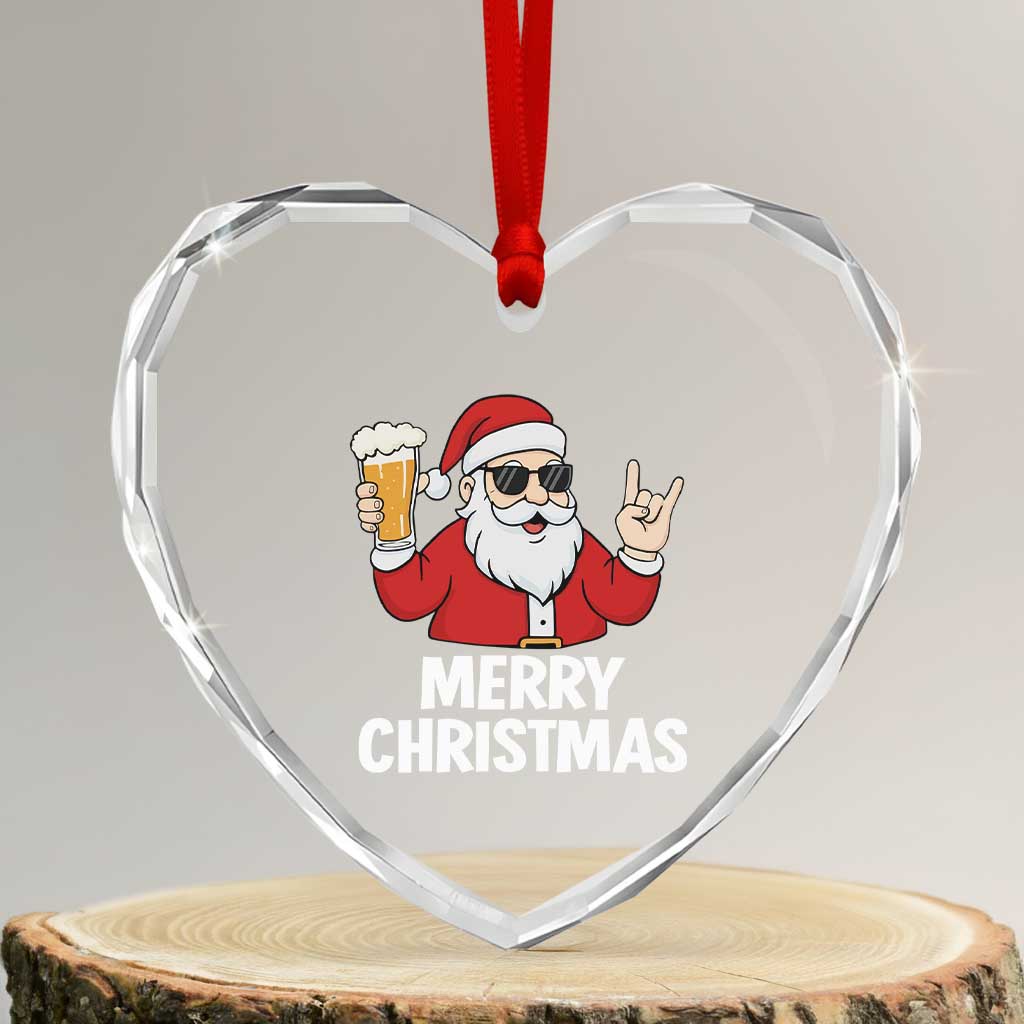 Merry Christmas Funny Santa Drinking Beer Heart Crystal Glass Ornament TS10 Transparent Glass 3'' Heart Print Your Wear