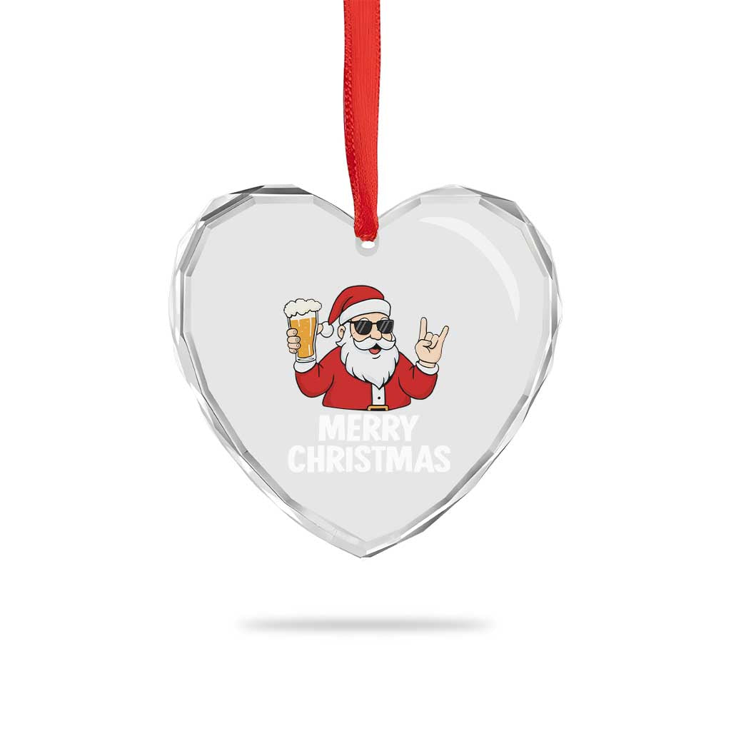 Merry Christmas Funny Santa Drinking Beer Heart Crystal Glass Ornament TS10 Print Your Wear