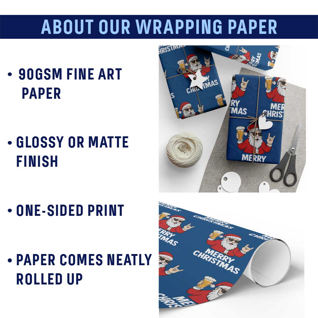 Merry Christmas Funny Santa Drinking Beer Wrapping Paper Roll TS10 Print Your Wear