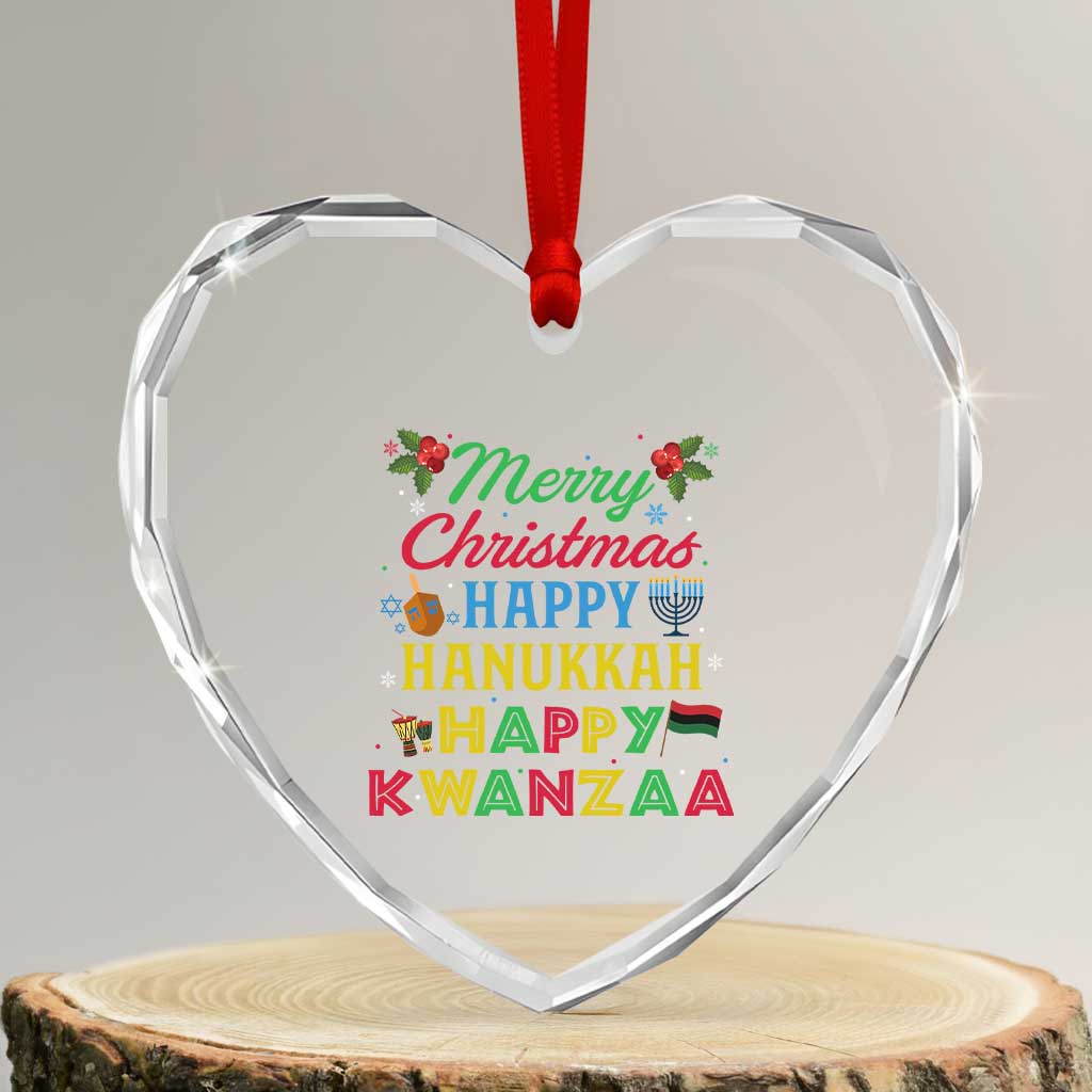 Merry Christmas Hanukkah Kwanzaa Heart Crystal Glass Ornament Funny Holiday Gift TS12 Transparent Glass 3'' Heart Print Your Wear