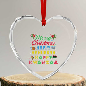 Merry Christmas Hanukkah Kwanzaa Heart Crystal Glass Ornament Funny Holiday Gift TS12 Transparent Glass 3'' Heart Print Your Wear