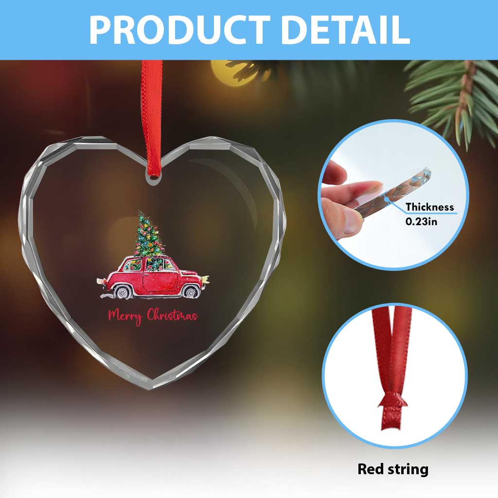 Merry Christmas Heart Crystal Glass Ornament Vintage Xmas Tree Car TS11 Print Your Wear