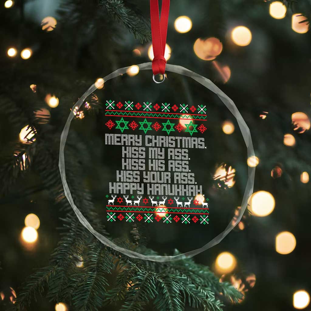 Merry Christmas Kiss My Ass Happy Hanukkah Crystal Glass Ornament TS10 Print Your Wear