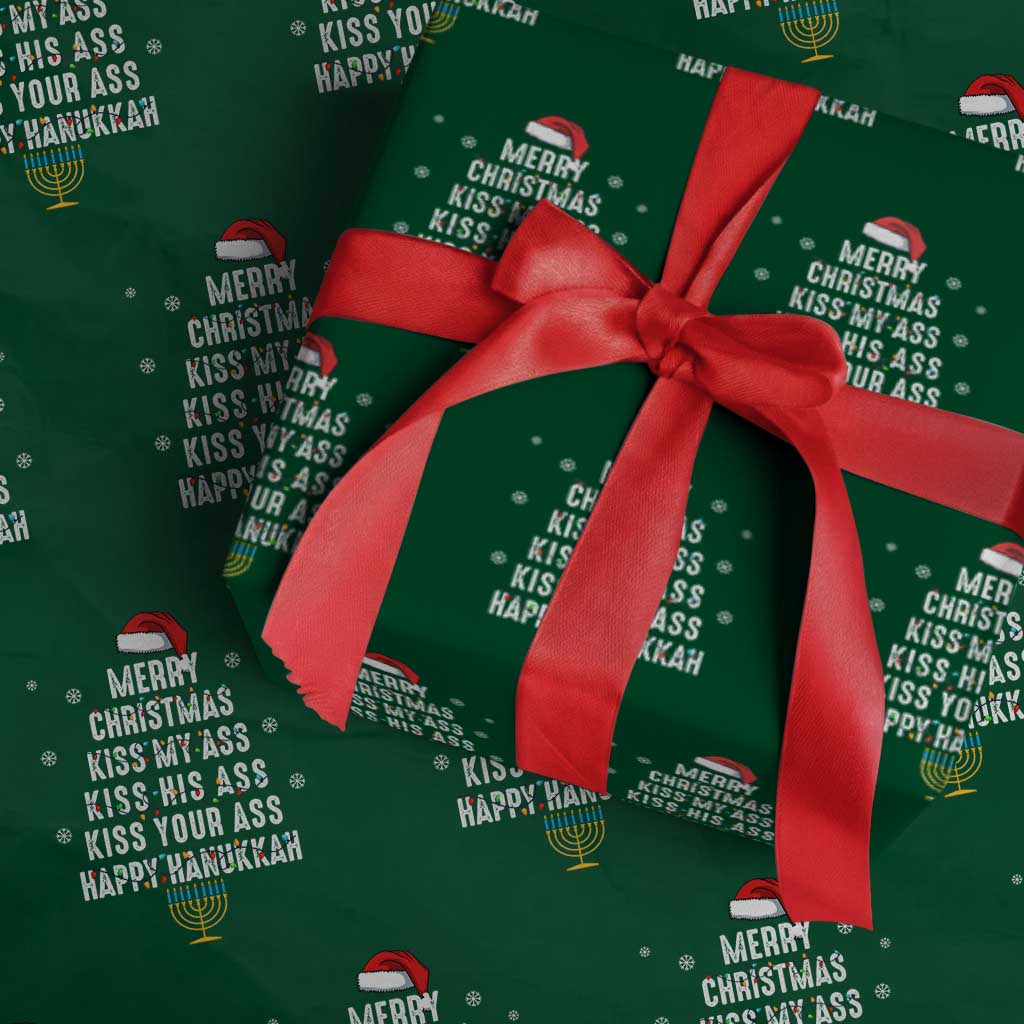 Merry Christmas Kiss My Ass His Ass Your Ass Happy Hanukkah Wrapping Paper Roll TS02 Green Print Your Wear