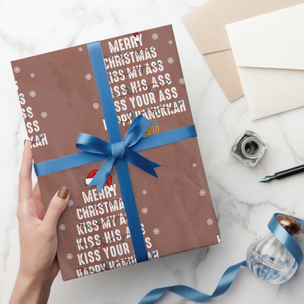 Merry Christmas Kiss My Ass His Ass Your Ass Happy Hanukkah Wrapping Paper Roll TS02 Mocha Print Your Wear