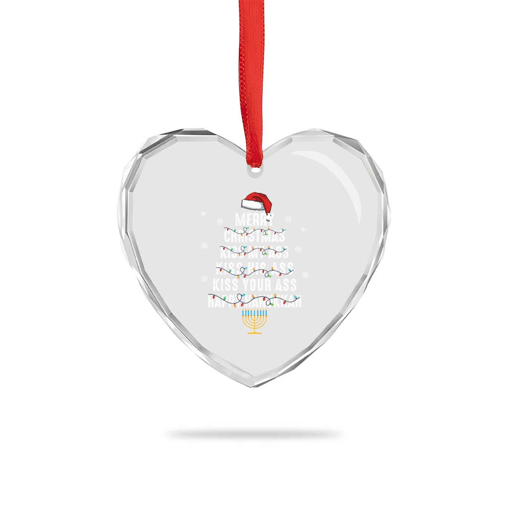 Merry Christmas Kiss My Ass His Ass Your Ass Happy Hanukkah Heart Crystal Glass Ornament TS02 Print Your Wear