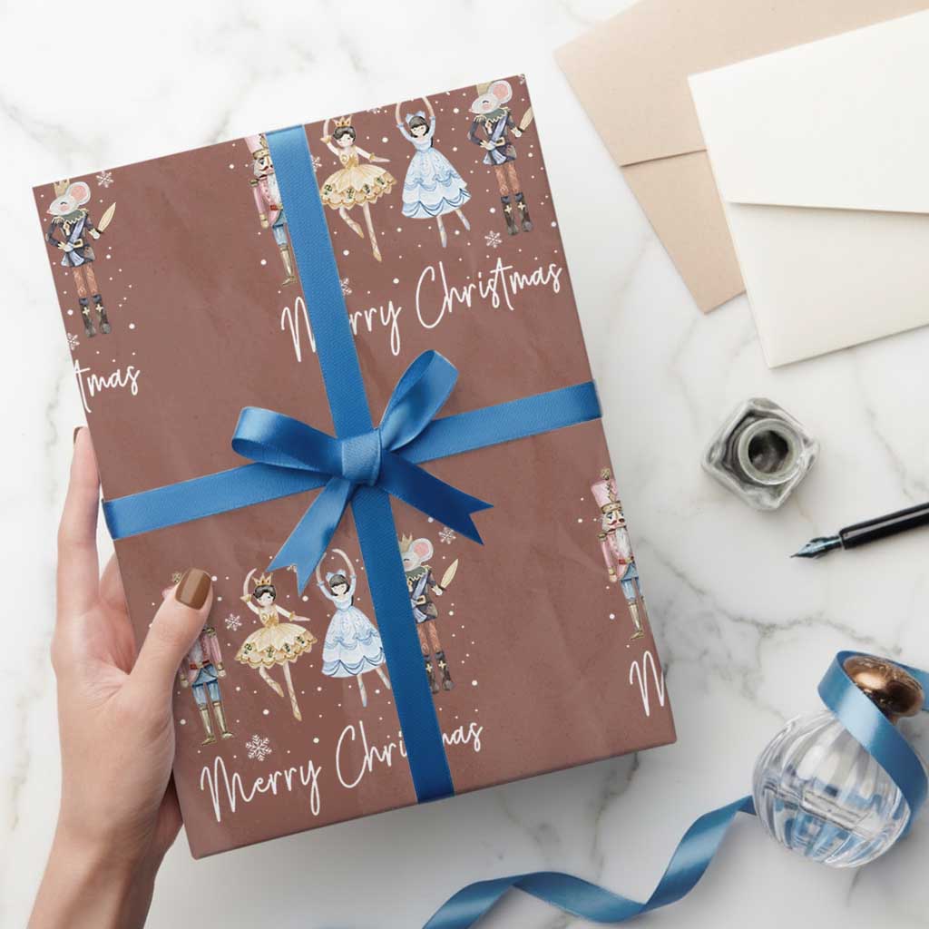 Merry Christmas Nutcracker Ballerina Mouseking Wrapping Paper Roll TS11 Mocha Print Your Wear