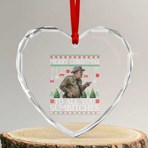 Merry Christmas Sumbitches Heart Crystal Glass Ornament Funny Smokey Retro 80s Movie The Bandit Ugly Xmas TS10 Transparent Glass 3'' Heart Print Your Wear