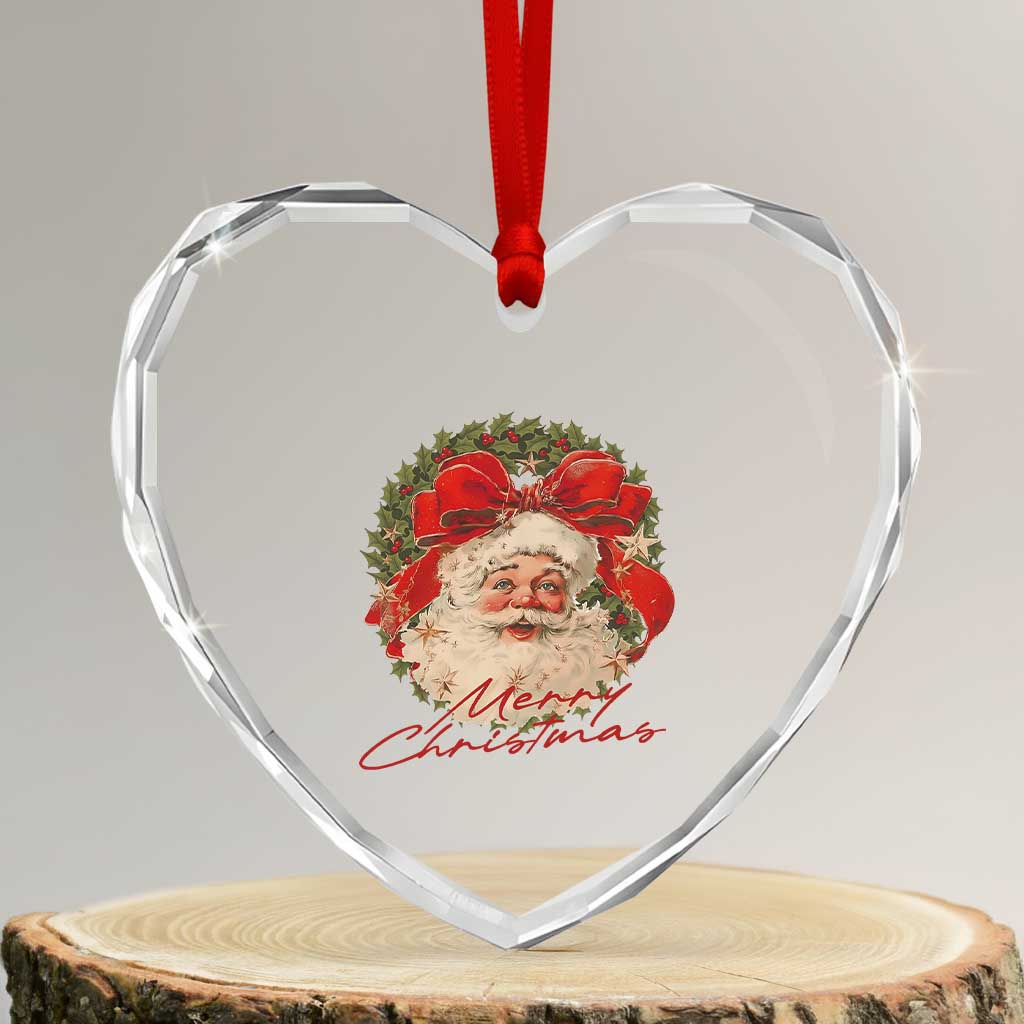 Merry Christmas Vintage Retro Santa Claus Coquette Heart Crystal Glass Ornament TS11 Transparent Glass 3'' Heart Print Your Wear