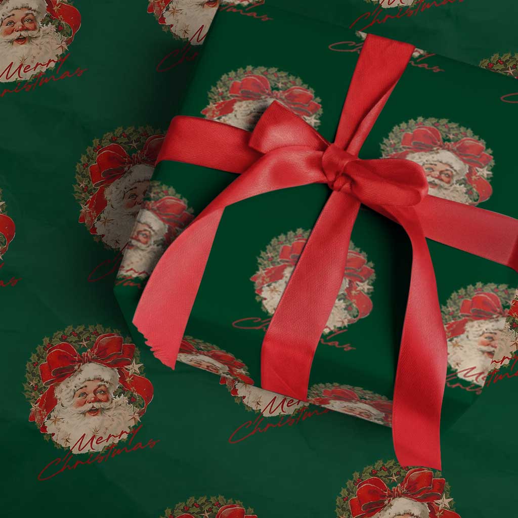 Merry Christmas Vintage Retro Santa Claus Coquette Wrapping Paper Roll TS11 Green Print Your Wear