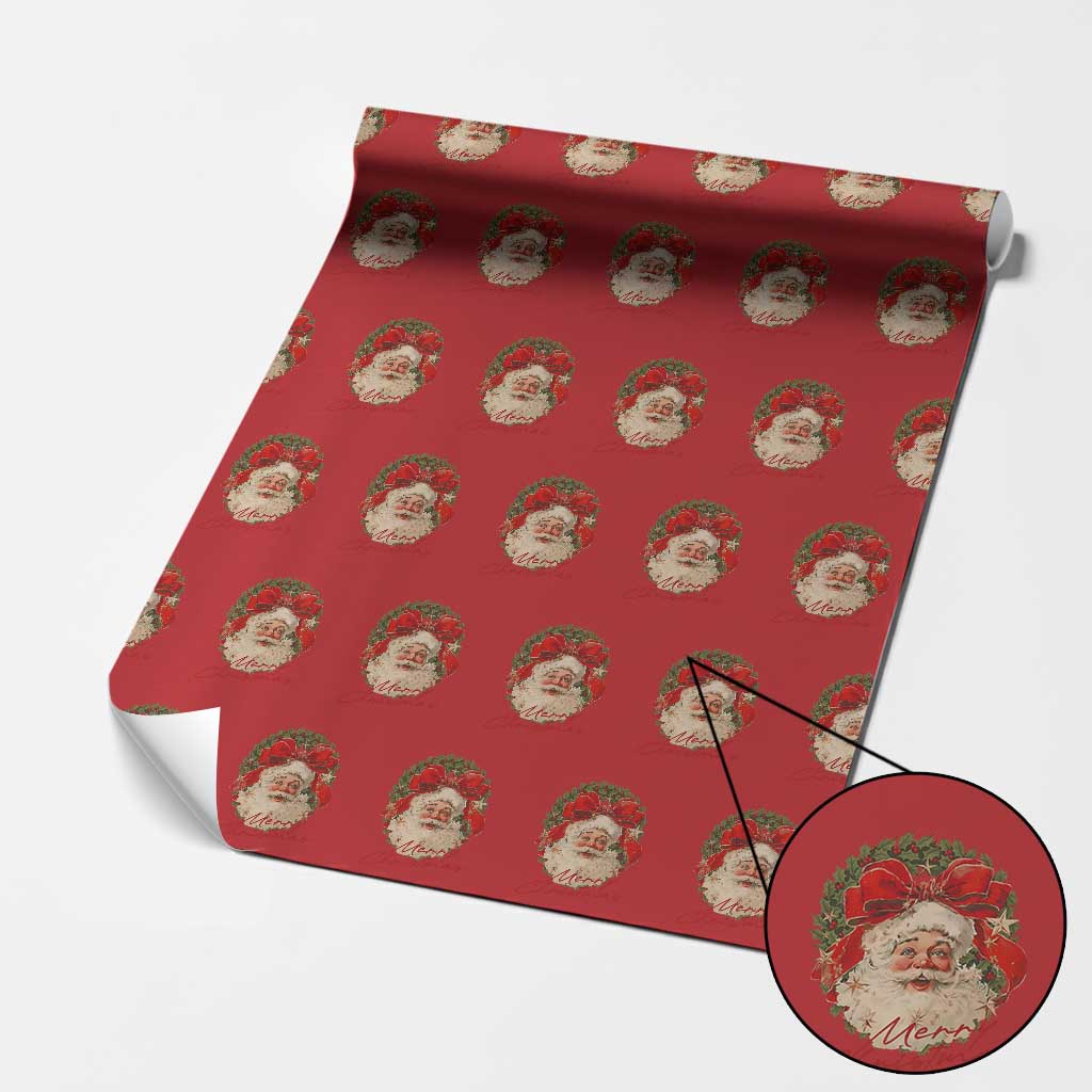 Merry Christmas Vintage Retro Santa Claus Coquette Wrapping Paper Roll TS11 Red Print Your Wear