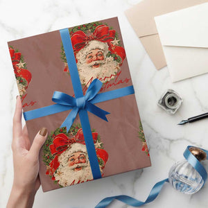Merry Christmas Vintage Retro Santa Claus Coquette Wrapping Paper Roll TS11 Mocha Print Your Wear