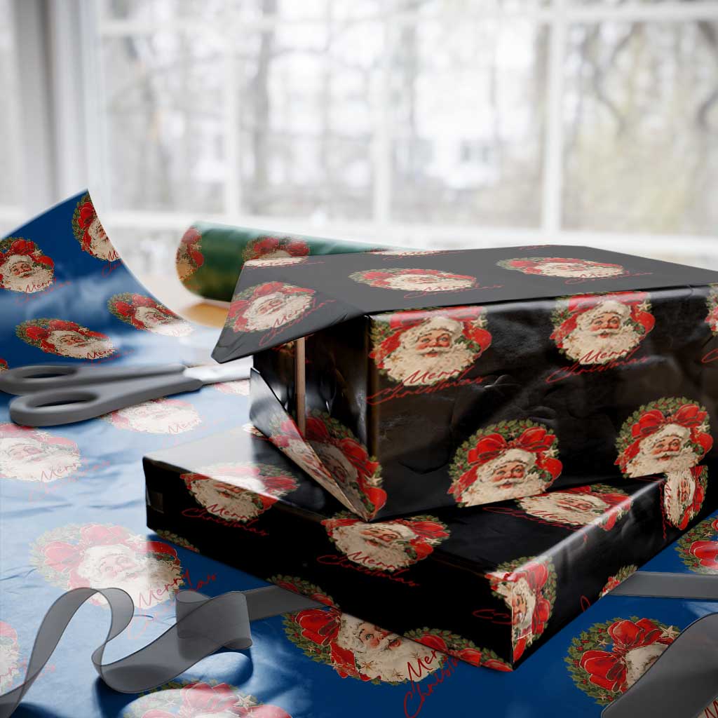 Merry Christmas Vintage Retro Santa Claus Coquette Wrapping Paper Roll TS11 Black Print Your Wear