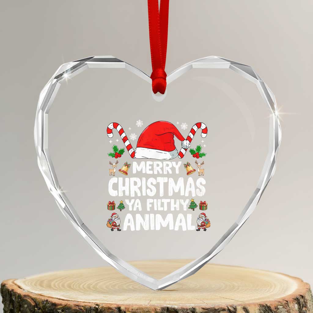 Merry Christmas Ya Filthy Animal Heart Crystal Glass Ornament Funny Home Xmas Alone Movie Pajama TS10 Transparent Glass 3'' Heart Print Your Wear