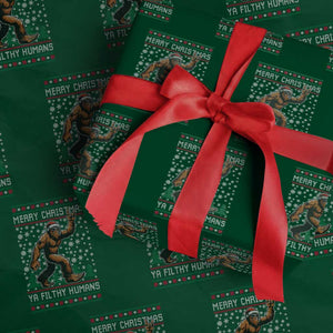 Merry Christmas Ya Filthy Humans Bigfoot Wrapping Paper Roll Funny Xmas Sasquatch TS11 Green Print Your Wear