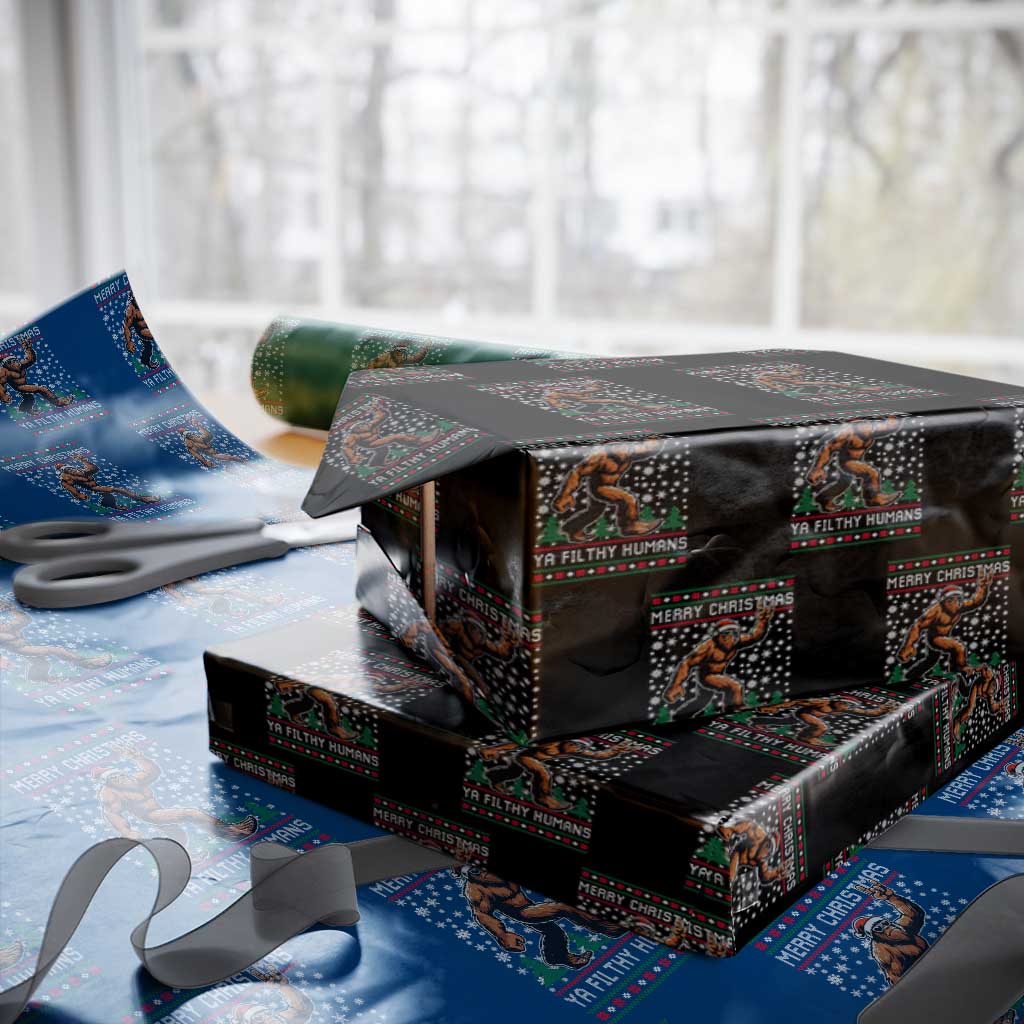 Merry Christmas Ya Filthy Humans Bigfoot Wrapping Paper Roll Funny Xmas Sasquatch TS11 Black Print Your Wear