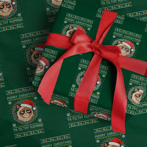 Merry Christmas Ya Filthy Humans Cat Wrapping Paper Roll Funny Xmas Grumpy Cat TS11 Green Print Your Wear