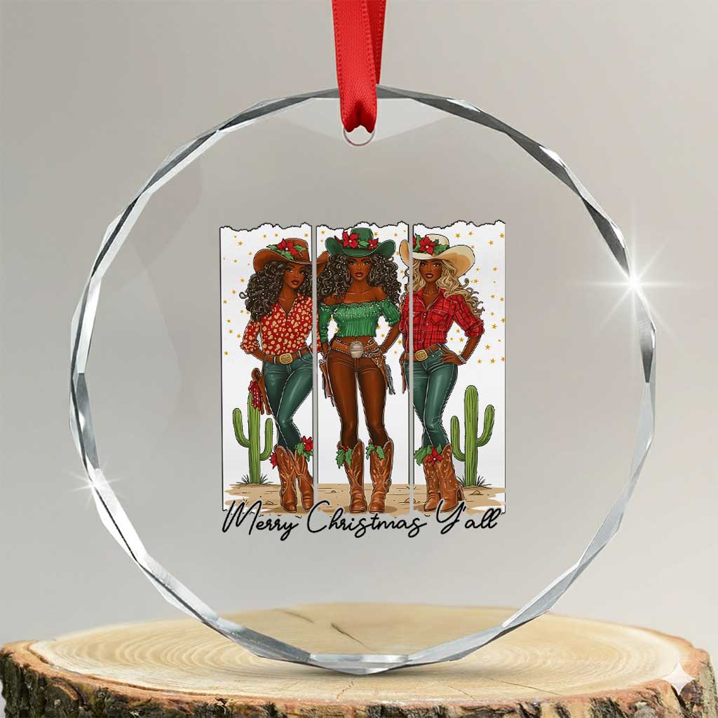 Merry Christmas Y'all Crystal Glass Ornament Funny Western Holiday Gift For Cowgirl TS12 Transparent Glass 3'' Circle Print Your Wear