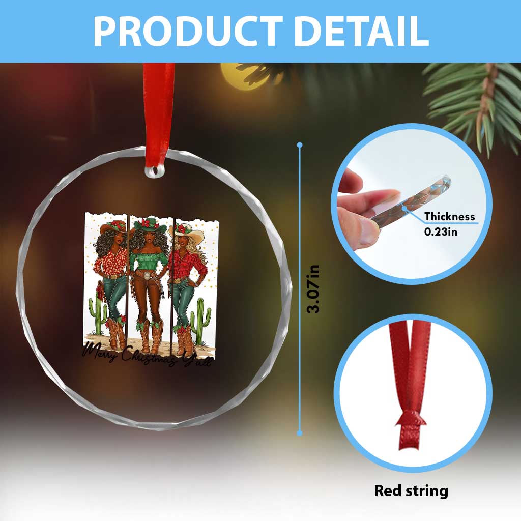 Merry Christmas Y'all Crystal Glass Ornament Funny Western Holiday Gift For Cowgirl TS12 Print Your Wear