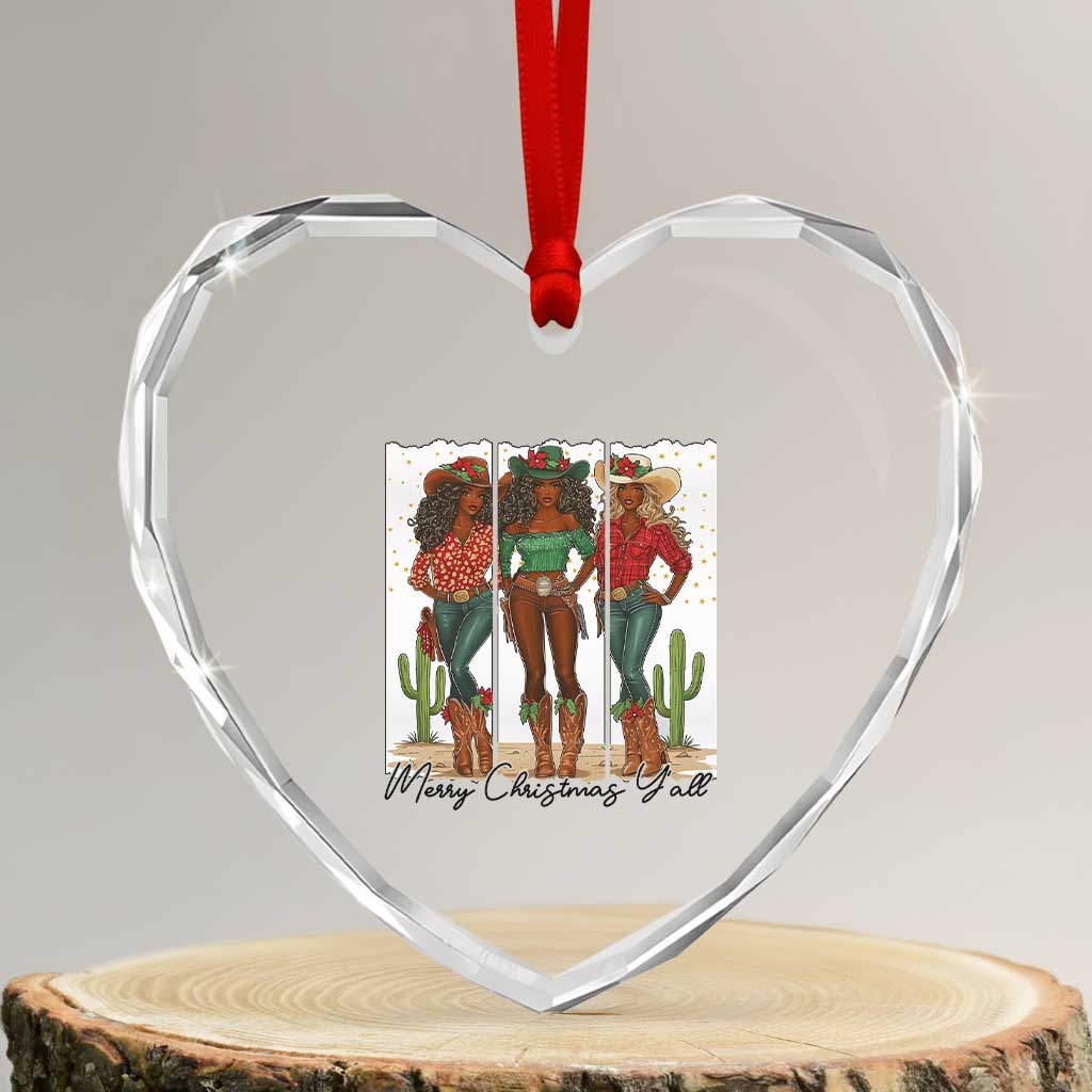 Merry Christmas Y'all Heart Crystal Glass Ornament Funny Western Holiday Gift For Cowgirl TS12 Transparent Glass 3'' Heart Print Your Wear