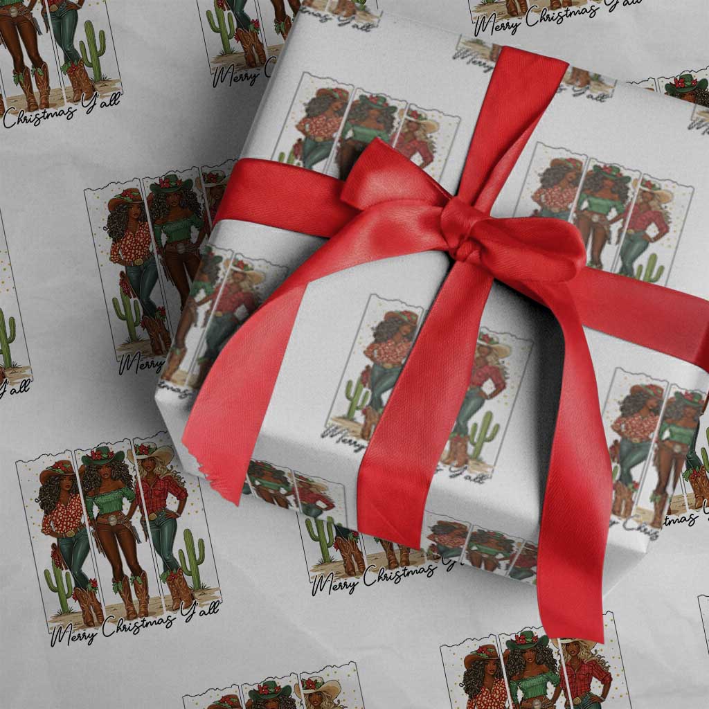 Merry Christmas Y'all Wrapping Paper Roll Funny Western Holiday Gift For Cowgirl TS12 White Print Your Wear