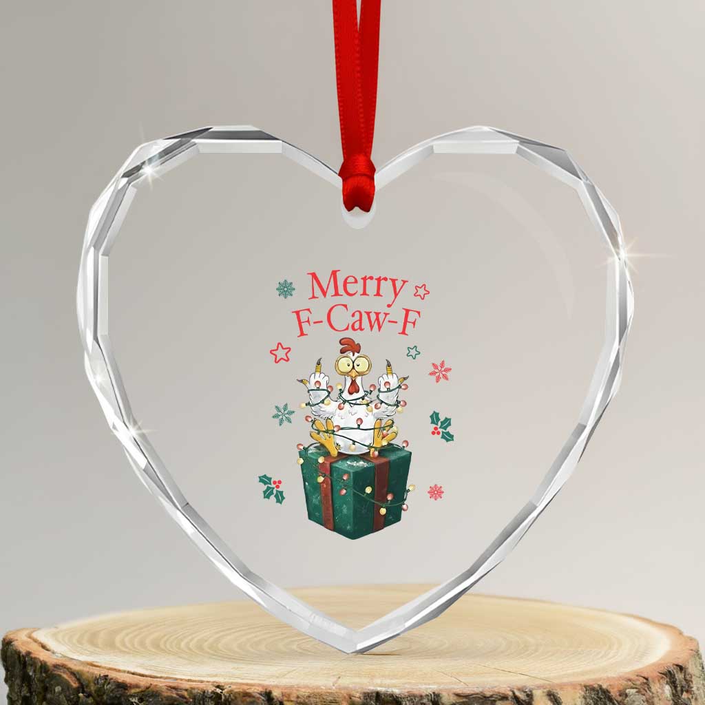 Merry F-Caw-F Chicken Heart Crystal Glass Ornament Funny Christmas Gift TS12 Transparent Glass 3'' Heart Print Your Wear