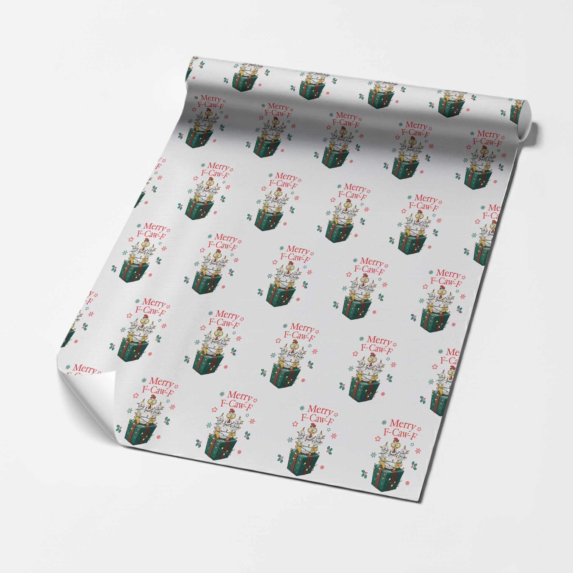 Merry F-Caw-F Chicken Wrapping Paper Roll Funny Christmas Gift TS12 White Print Your Wear