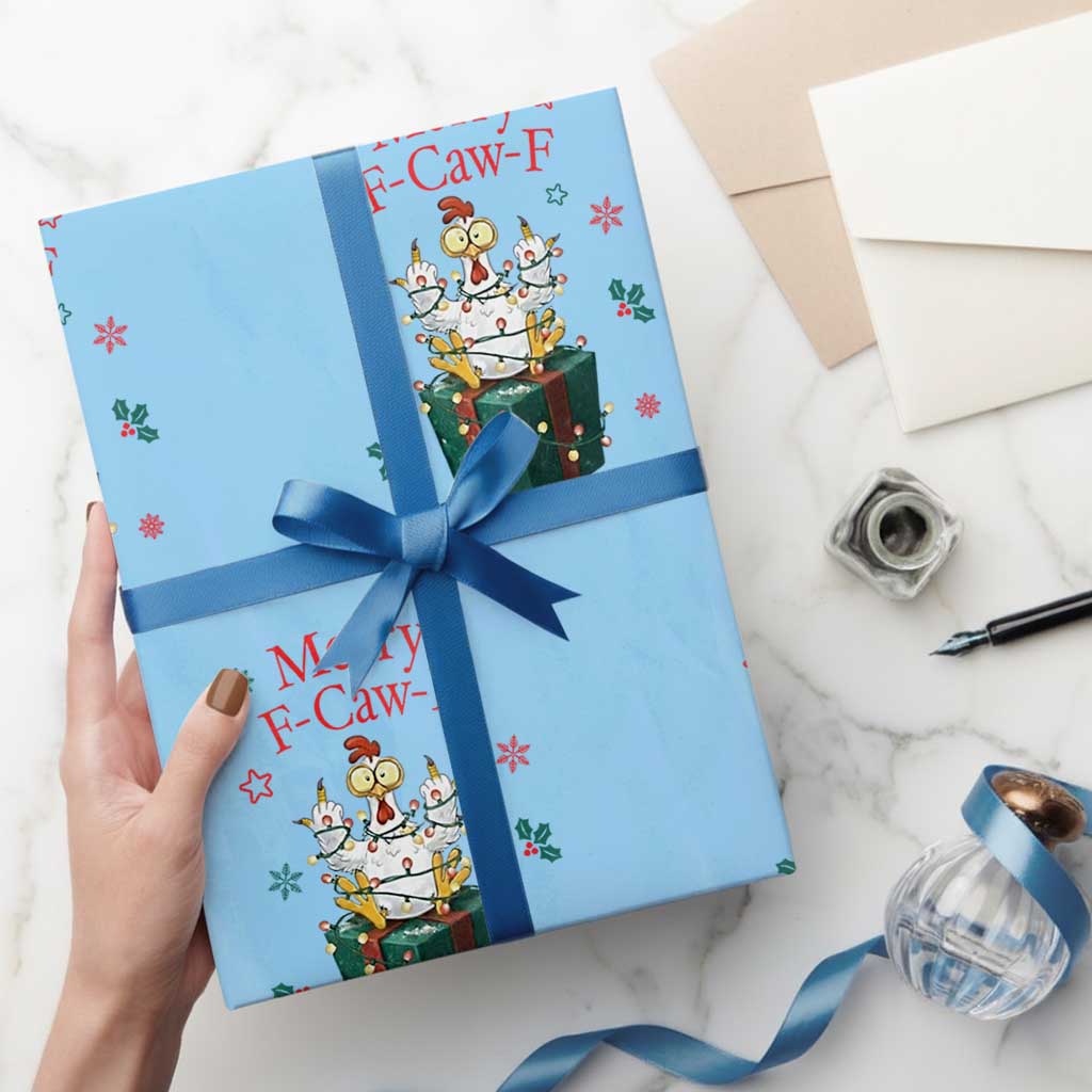 Merry F-Caw-F Chicken Wrapping Paper Roll Funny Christmas Gift TS12 Light Blue Print Your Wear
