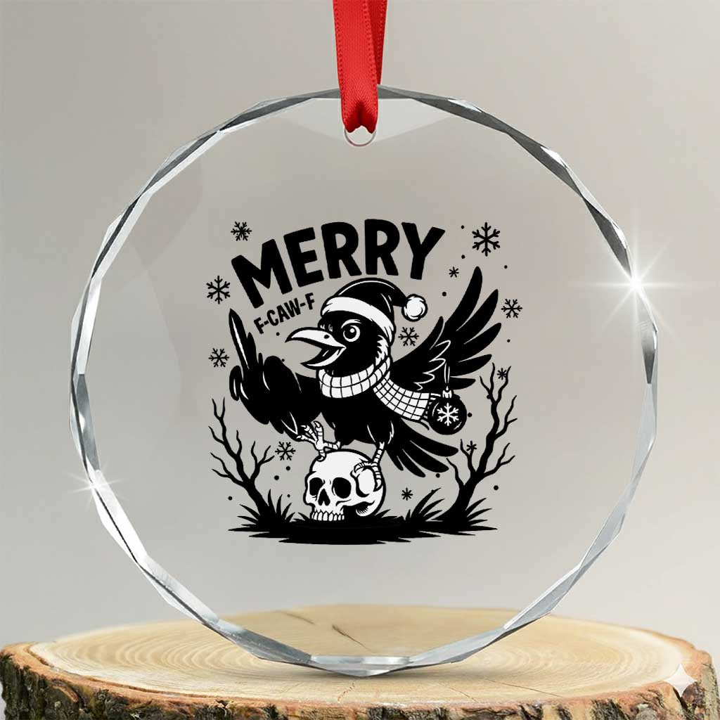 Merry F Caw F Christmas Raven Crystal Glass Ornament Funny Holiday Gift TS12 Transparent Glass 3'' Circle Print Your Wear